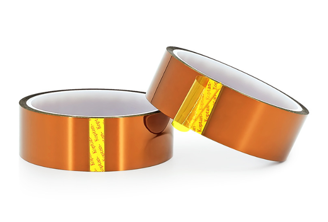 Close-up view of 50Î¼m polyimide tape application